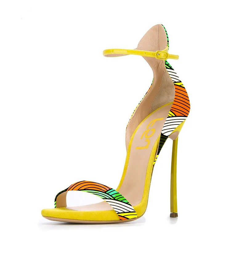 Women's Yellow Stiletto Heel  Open Toe  Ankle Strap Sandals |FSJ Shoes