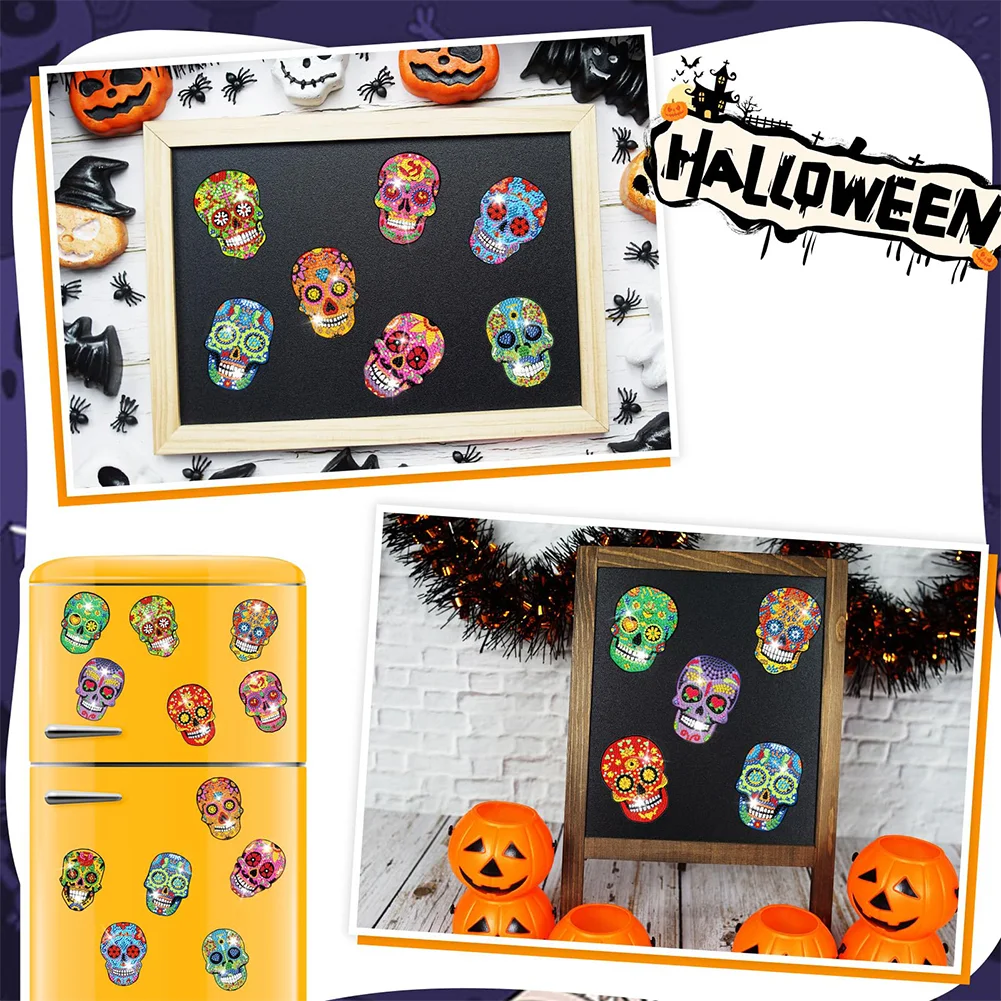 12pcs DIY Skull Diamond Painting Magnets Refrigerator for Adult Kid Fridge Car
