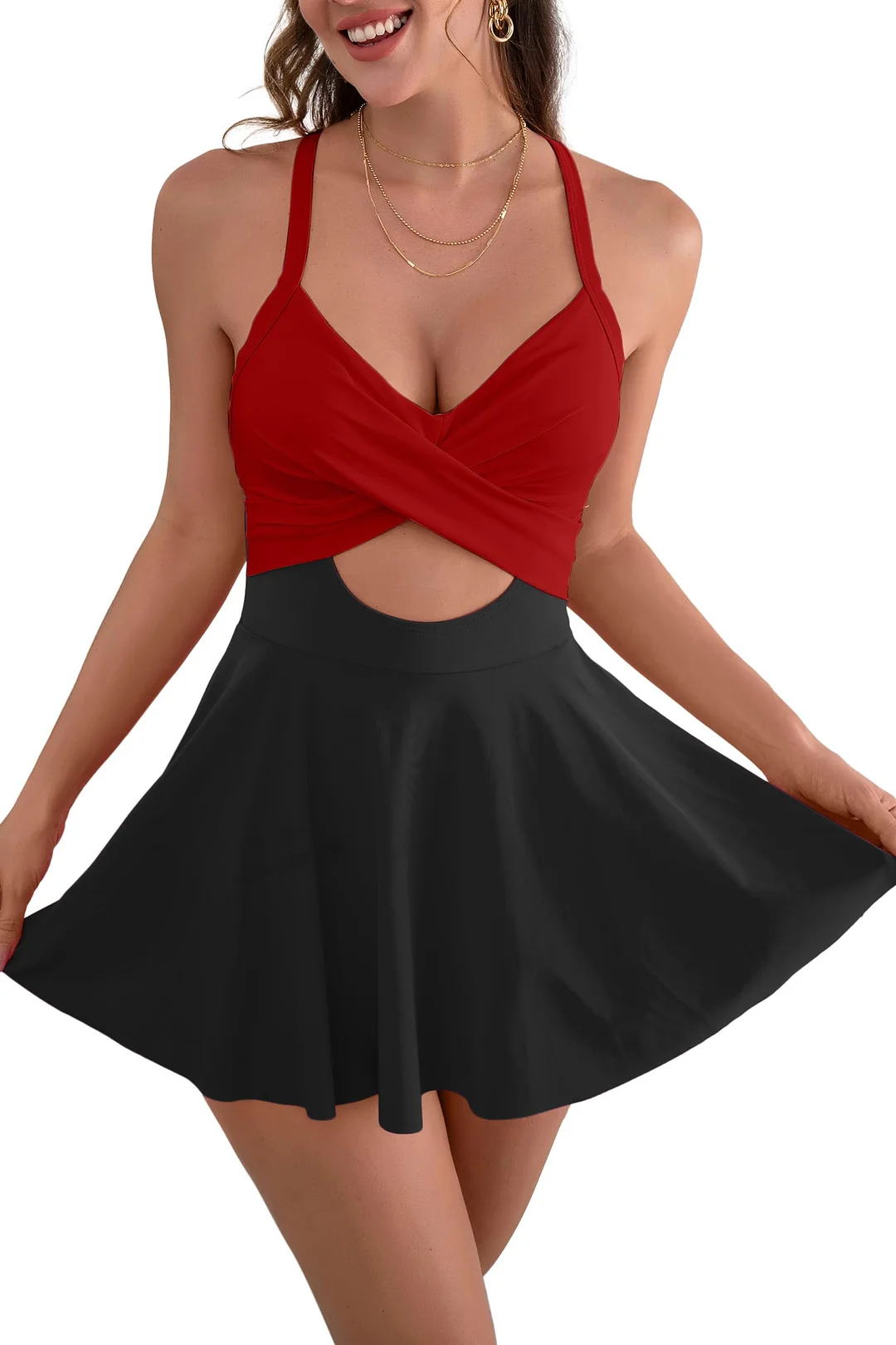 Tummy Control One Piece Bathing Suits Women's High Waisted Swimsuits Summer Vocation Beaches Dress With Cutout