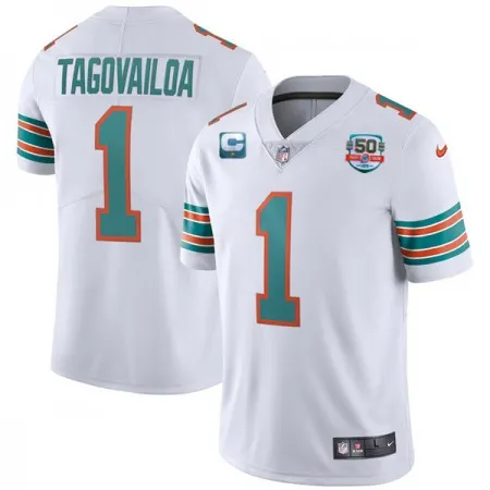 Men's Miami Dolphins #1 Tua Tagovailoa 2022 Aqua With 50th Perfect Season Patch Limited Stitched Jersey LW3M