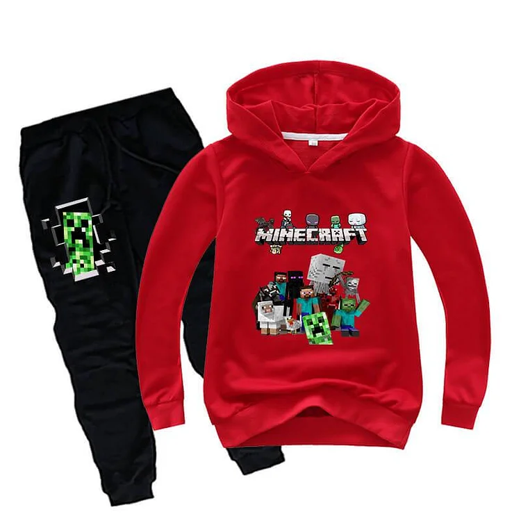 Mayoulove Boys Girls Minecraft Print Kids Cotton Hoodie And Sweatpants Tracksuit-Mayoulove