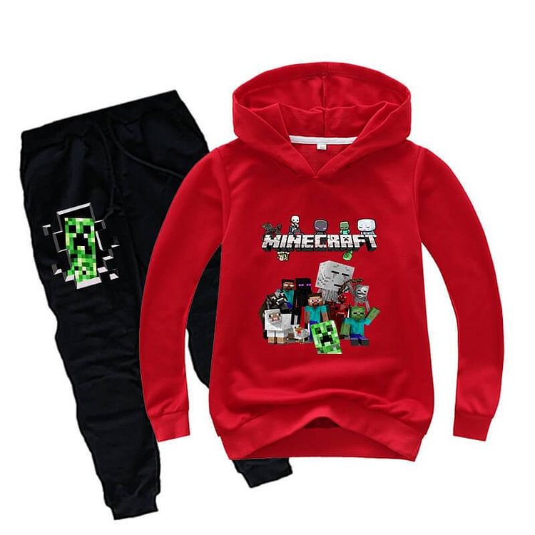 Mayoulove Boys Girls Minecraft Print Kids Cotton Hoodie And Sweatpants Tracksuit-Mayoulove