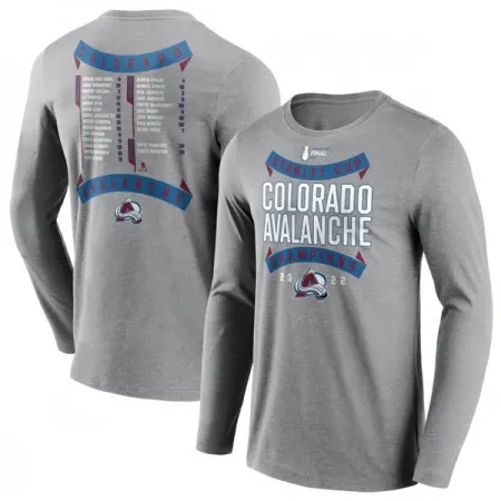 Men's Colorado Avalanche Grey 2022 Stanley Cup Champions Back Check Multi-Hit Long Sleeve T-Shirt 45YI