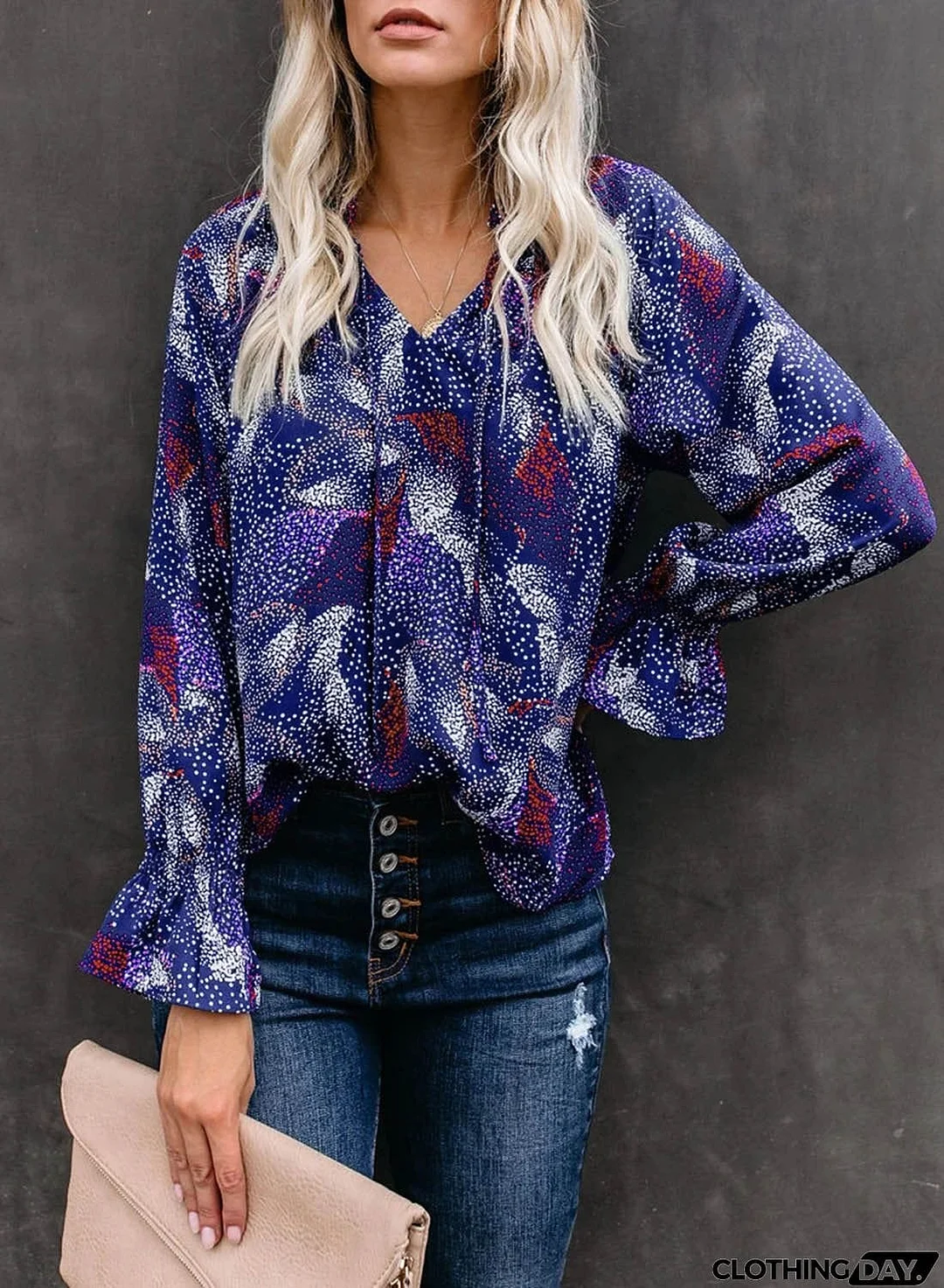 Multicolor Split Neck Printed Blouse