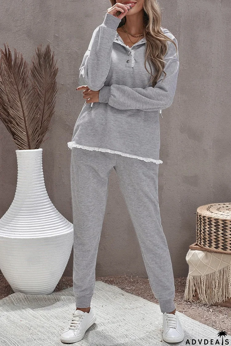 Snap Buttons Lacy Hoodie and Sweatpants Lounge Set