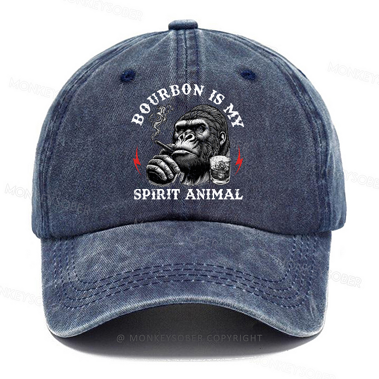 Personalized "Bourbon Is My Spirit Animal " Custom Washed Baseball Caps