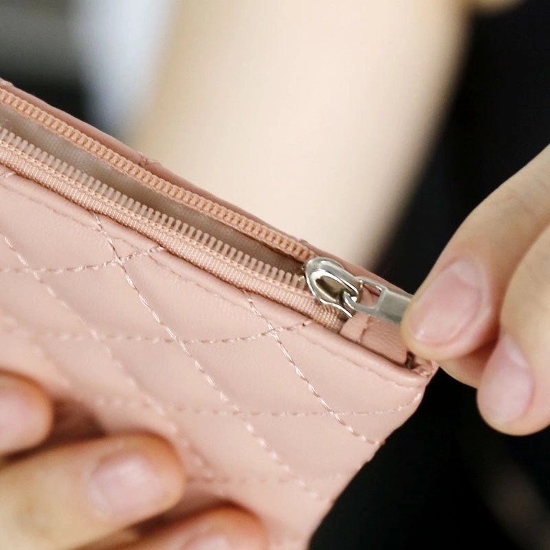 Unisex Plaid Pu Leather Zipper Wallets