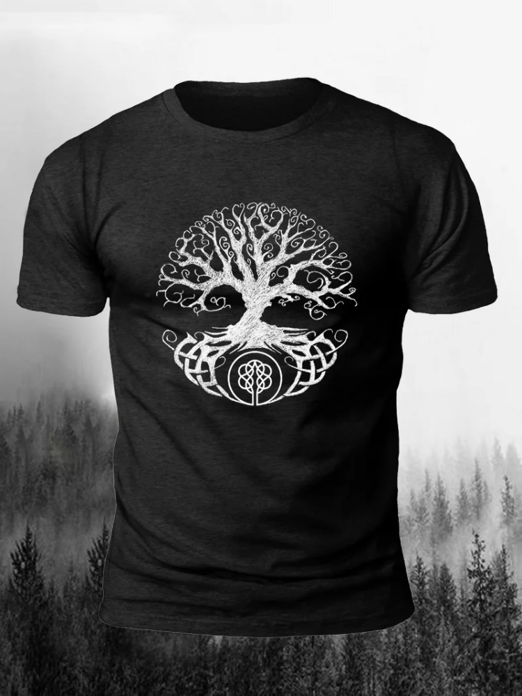 Broswear Viking Yggdrasil Symbol Sacred Tree Print Short Sleeve Men's T-Shirt