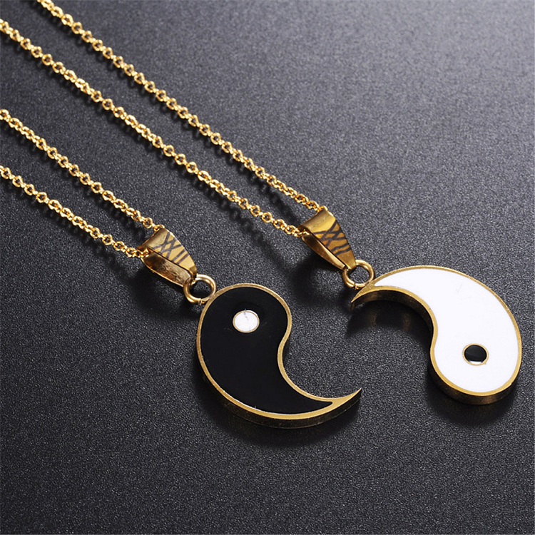 Yin Yang Matching 2 Pieces Pendants Puzzle Gold Necklace Jewlery