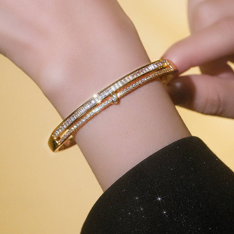 Zircon Cross Adjustable Open Bracelet Niche Bracelet Fashionable All-Match Hand Jewelry