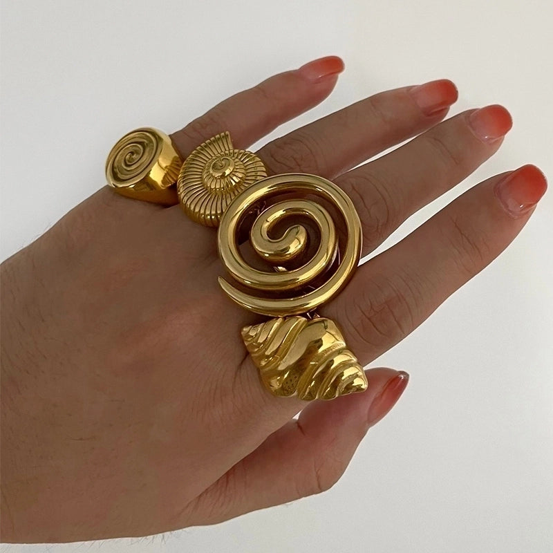 Casual Nordic Style Retro Geometric 316L Stainless Steel  18K Gold Plated Irregular Open Rings