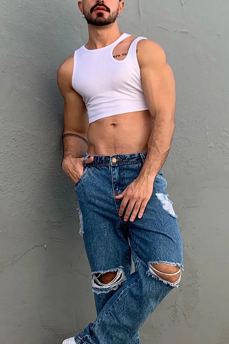 Men's Daily Casual Irregular Hollow Tight Tank Top