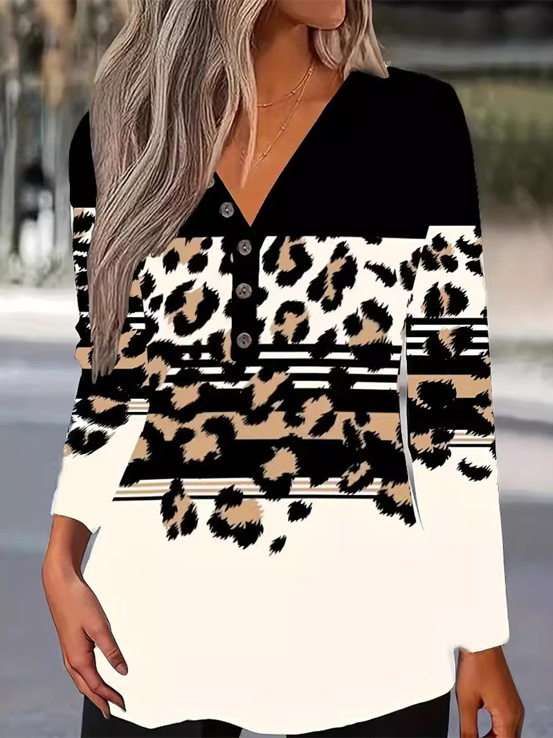 Women's Long Sleeve V-neck Graphic Printed Tops