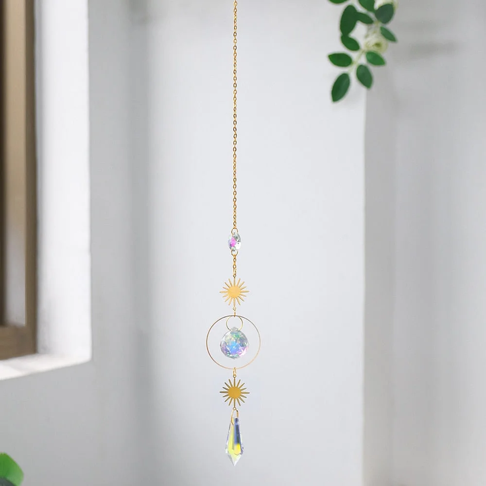 Colorful Crystals Suncatcher Hanging Sun Catcher with Chain Pendant Ornament Suncatchers for Window Home Garden Christmas Gift