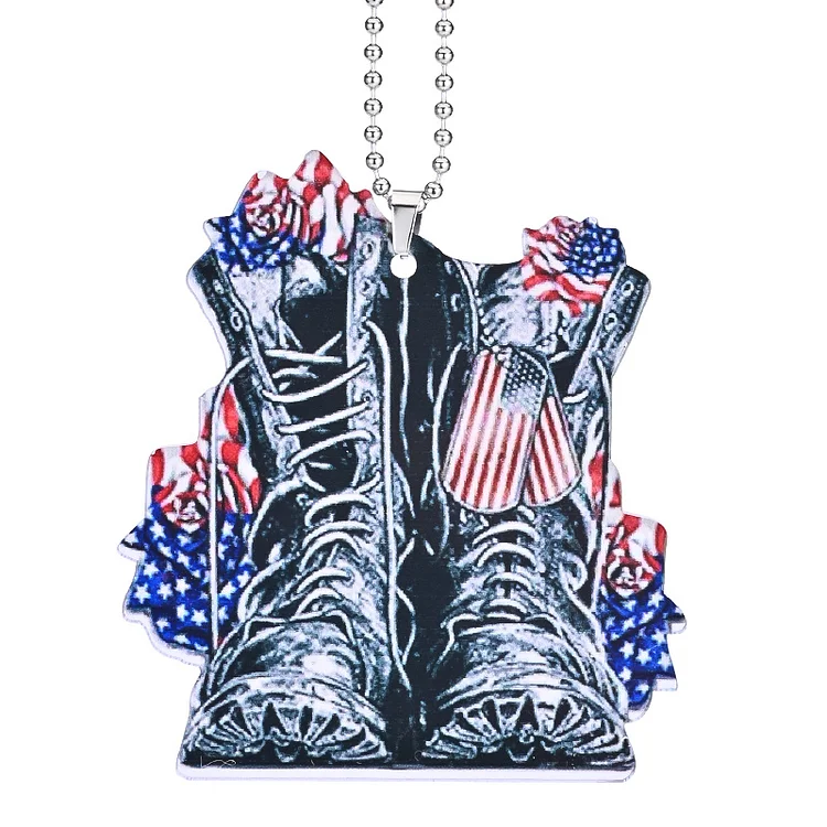 American Flag Flower Leather Boots Acrylic Pendant-BSTC1040