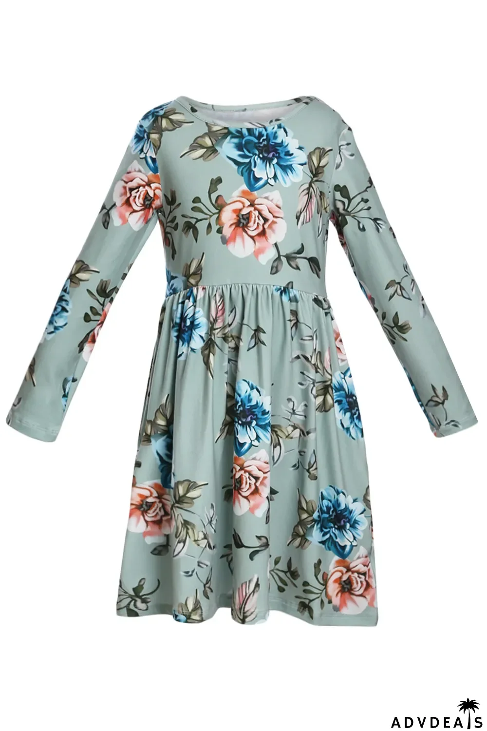 Floral Mint Swing Kids' Dress with Hidden Pockets