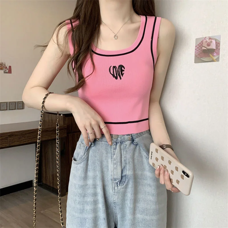 Uveng Uveng Sexy Sweet Embroidered Ice Vest Women Summer New Exterior Design Slings Tidly Sleeveless Top