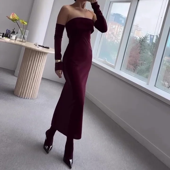 Burgundy Flowing Fabric Tube Top Dress
