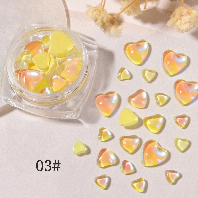 Candy Colors Mixed Size Love Heart Design 3D Nail Art Decoration Glass Crystal Beads AB Rhinestones DIY Flatback Acrylic Stones-Nail Inspo