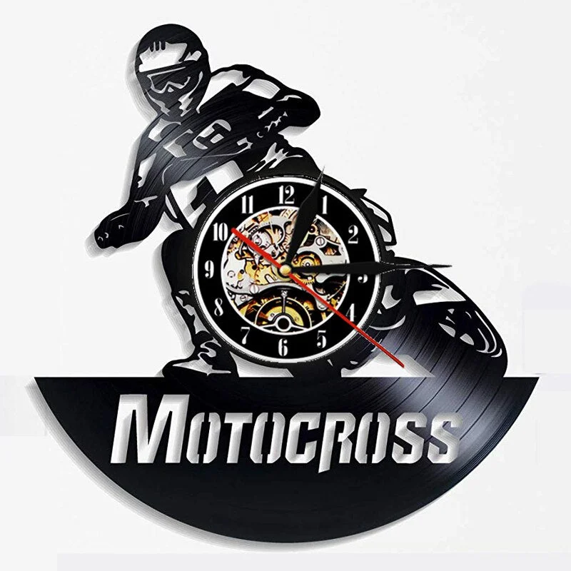 Motocross Vinyl Record Wall Clock Modern Design Motorcycle Racing 3D Decoration Hanging Watch Vinyl Wall Clocks Home Decor