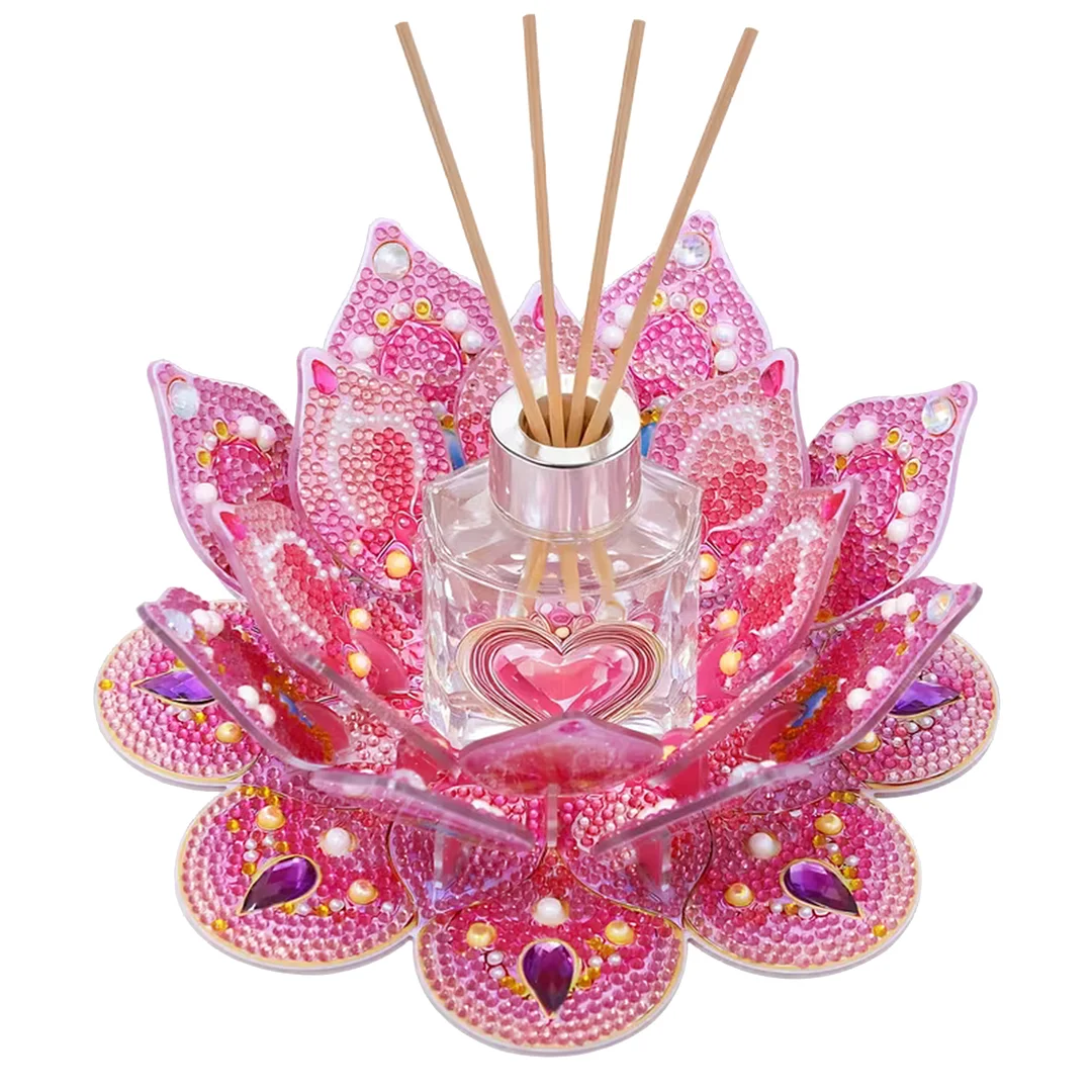 Lotus DIY Diamond Art Painting Kits of Candle Holder Diamond Painting Candle Holder Kit Diamonds Paintings Candlestick Holder Kit for Aromatherapy & Home Decor (Pink)
