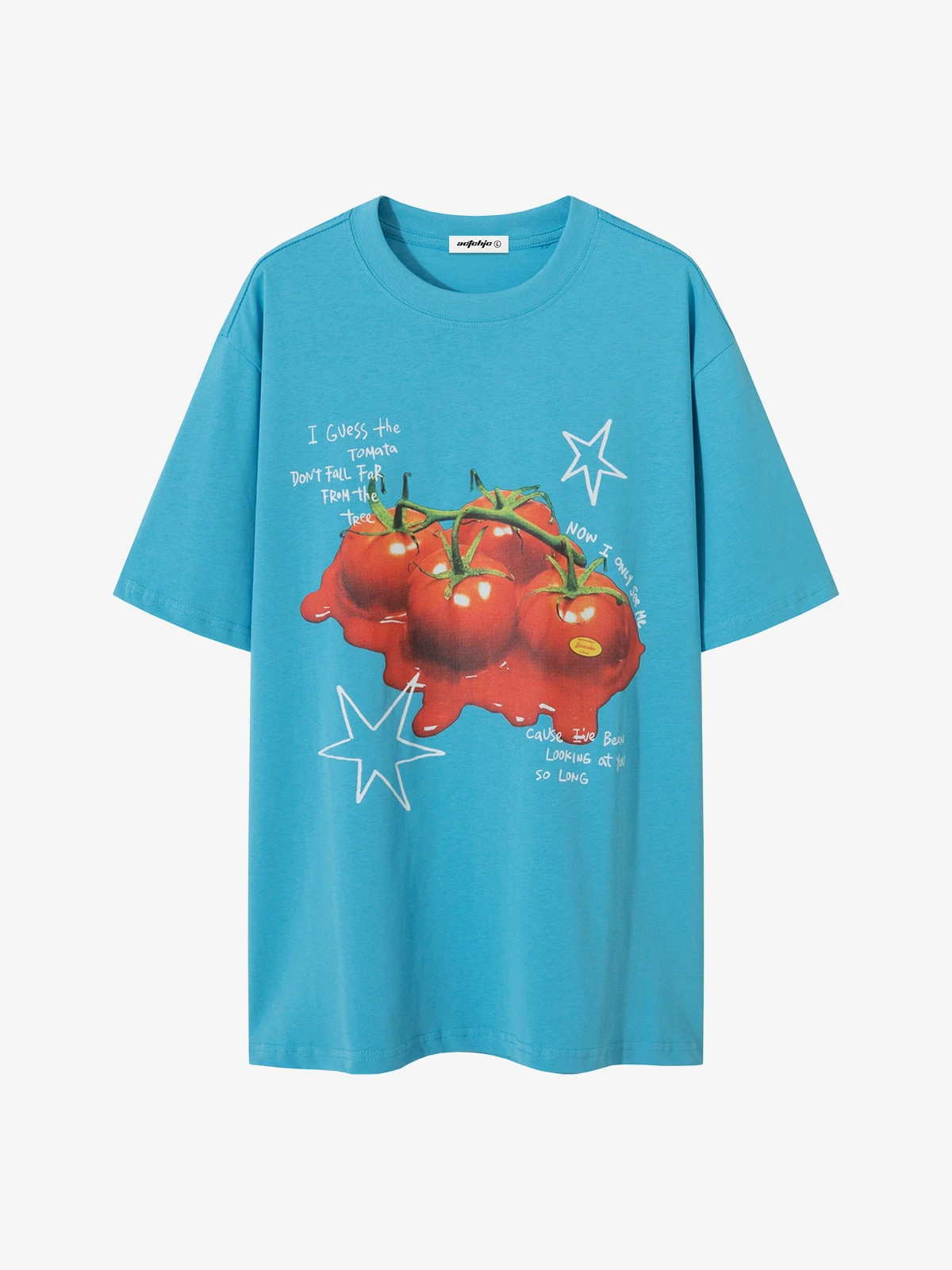 Blue Act Chic Vintage Fun Tomato Print T-shirt Front