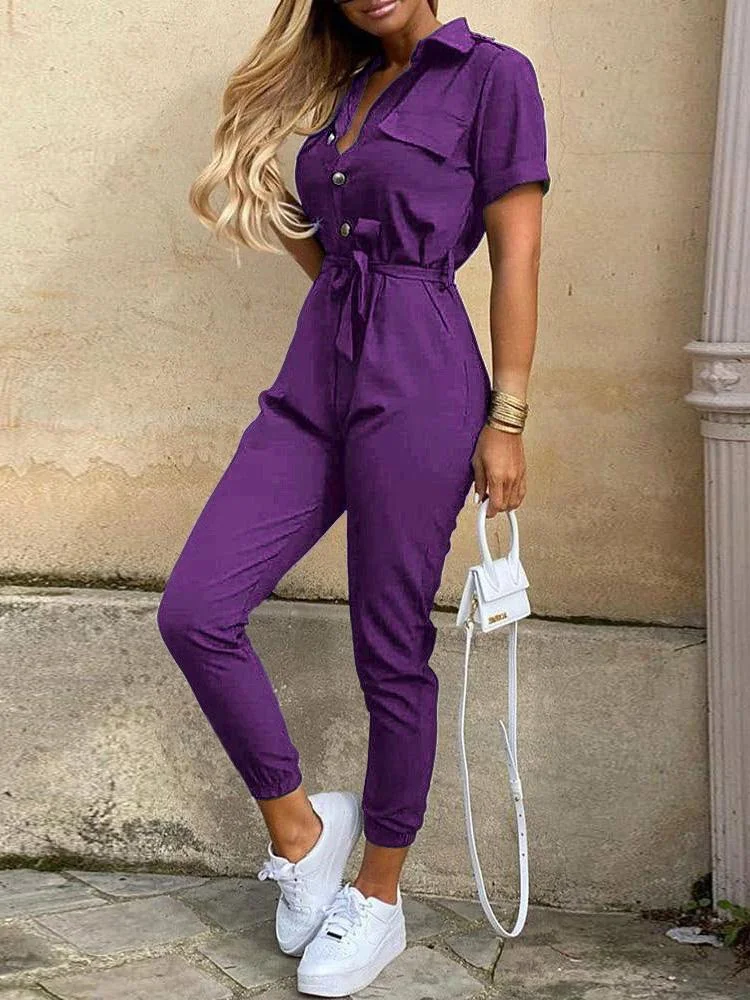Women Half Sleeve V-neck Solid Color Dress