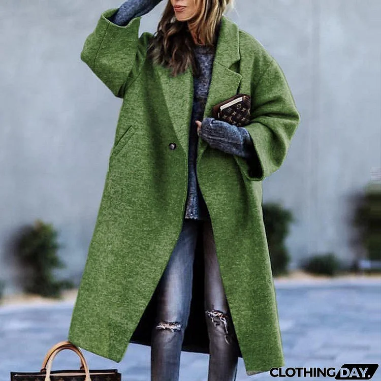 Women Fashion Autumn And Winter Long Sleeve Lapel Over Coat