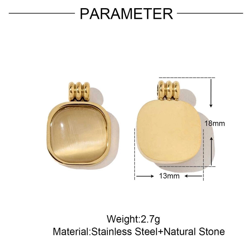 3 PCS/Package 18*19mm 201 Stainless Steel Natural Stone 18K Gold Plated Square Rhombus Polished Jewelry Accessories Pendant