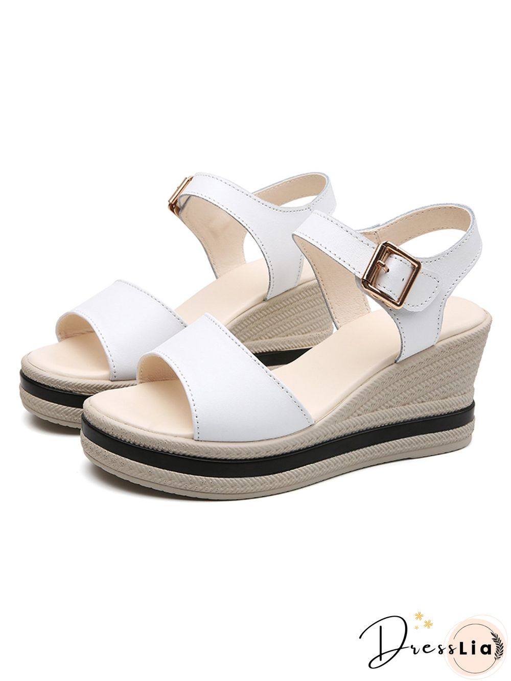 Cowhide Woven Sole Platform Wedge Resort Sandals