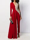 Asymmetric Solid Color Split-Joint V-Neck Statement Jumpsuits