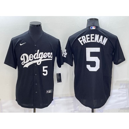 Men's Los Angeles Dodgers #5 Freddie Freeman Black Cool Base Stitched Baseball Jersey 5KDW