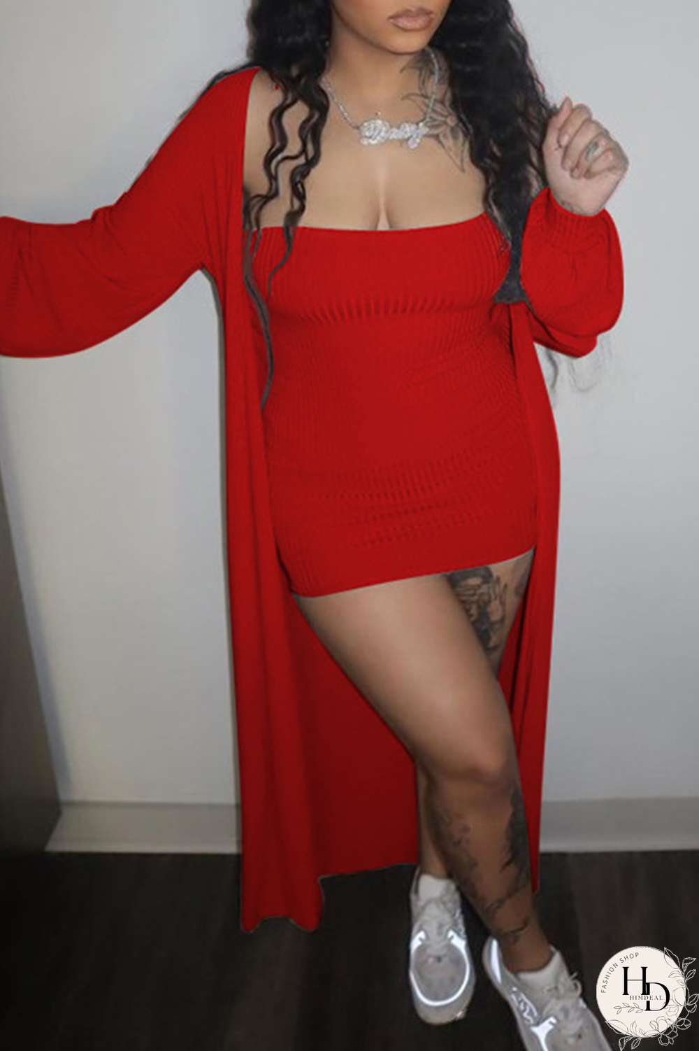 Red Sexy Solid Split Joint Strapless Long Sleeve Two Pieces