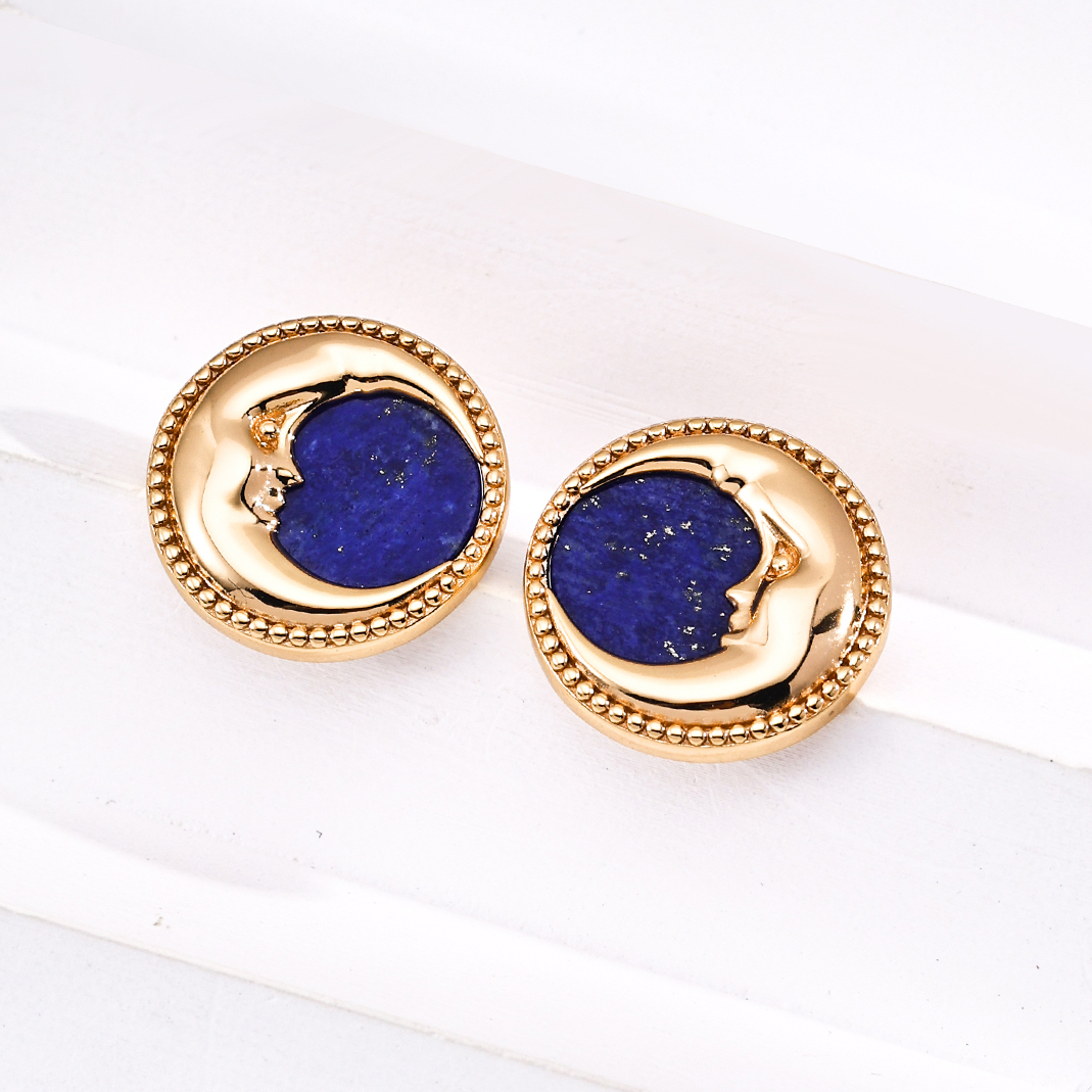 Moon Lapis Lazuli Gold Plated Stud Earrings