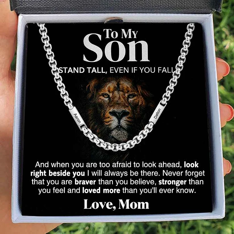 To My Son Personalized 2 Names Cuban Link Chain Necklace Stainless Steel Men Necklace