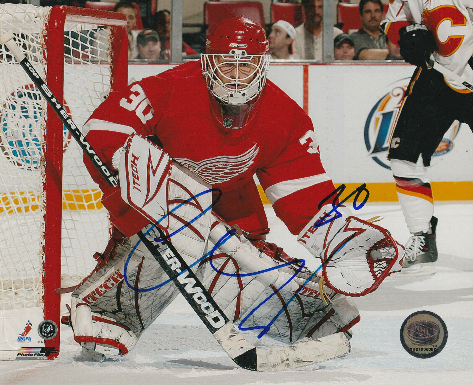 CHRIS OSGOOD SIGNED DETROIT RED WINGS GOALIE 8x10 Photo Poster painting #2 Autograph