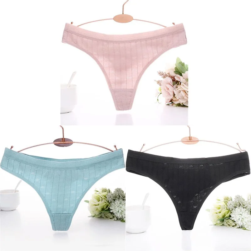 3PCS/Set Embossed Thong Cotton Panties for Women Underwear Sexy Lingerie Female Underpants 3D Striped Cotton G-string Panties