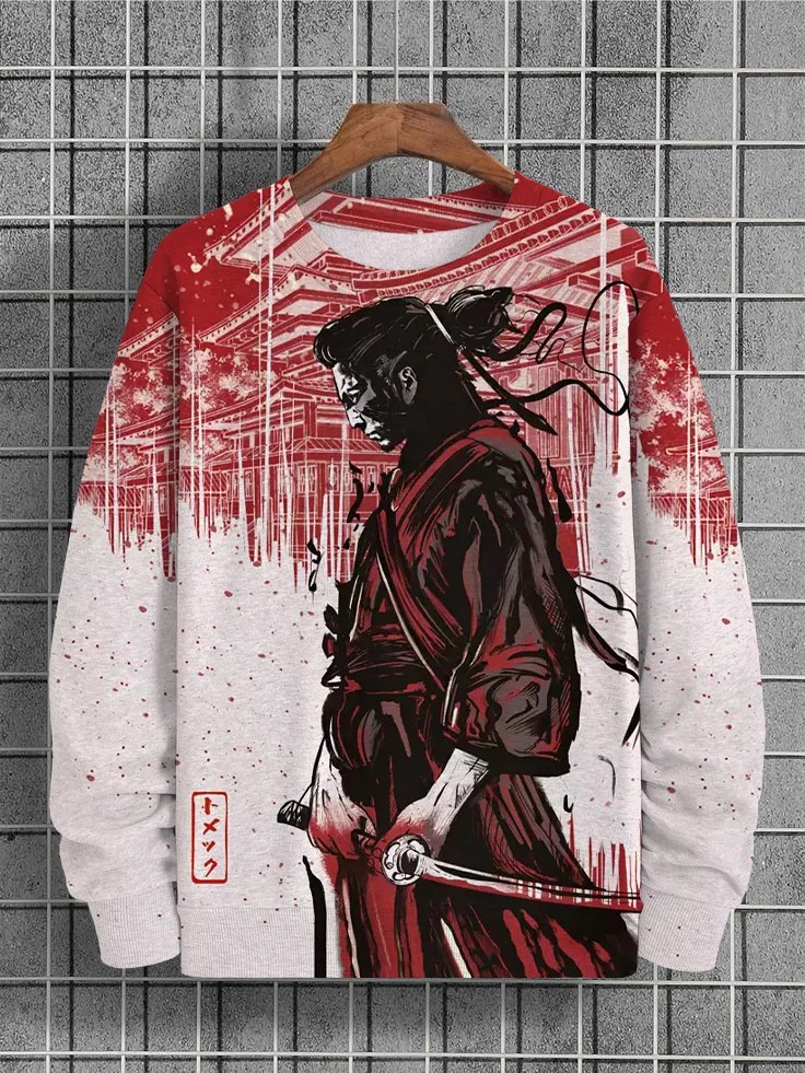 Men's Vintage Japanese Samurai Art Painting Print Sweatshirt