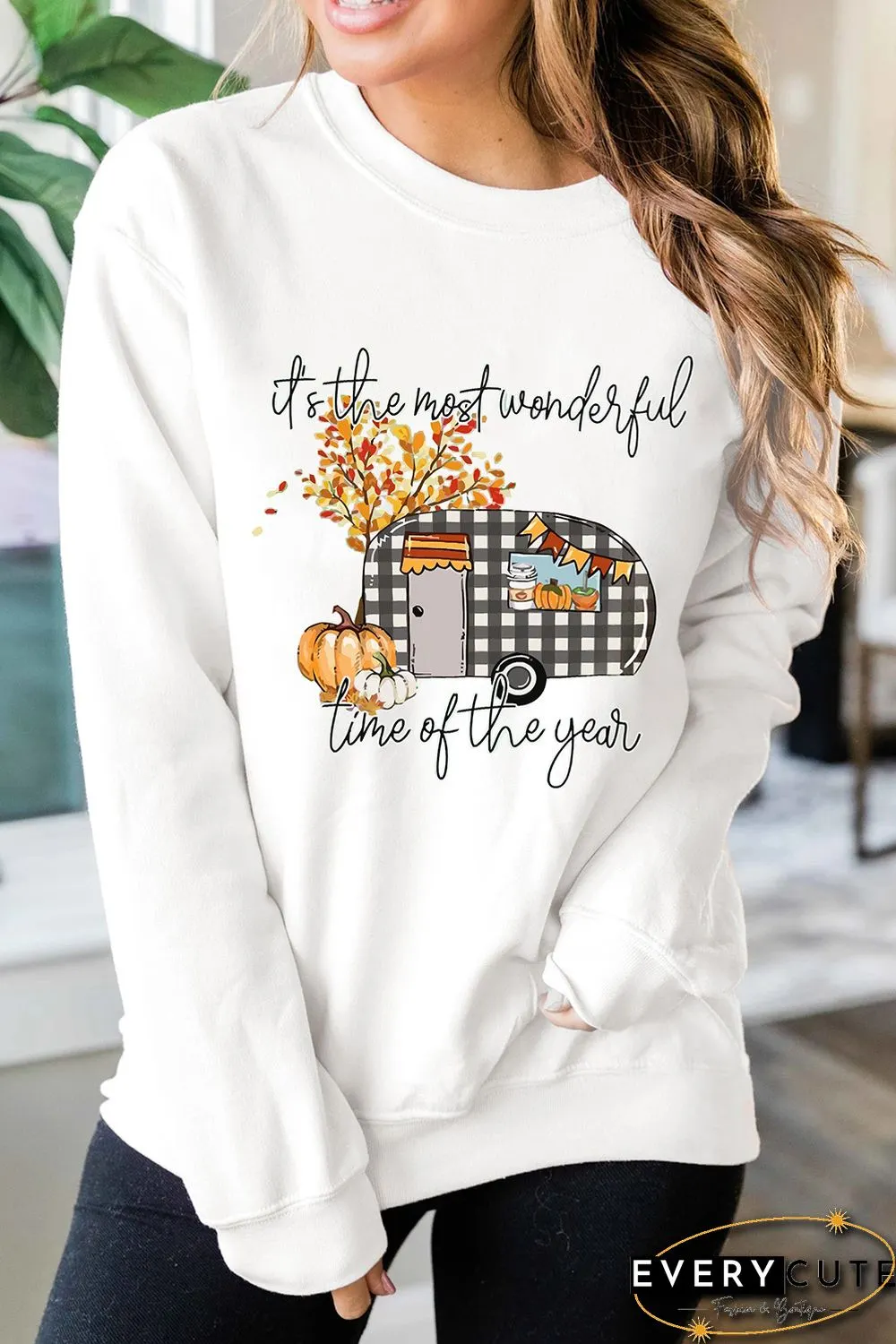 White Wonderful Fall Vibe Graphic Pullover Sweatshirt