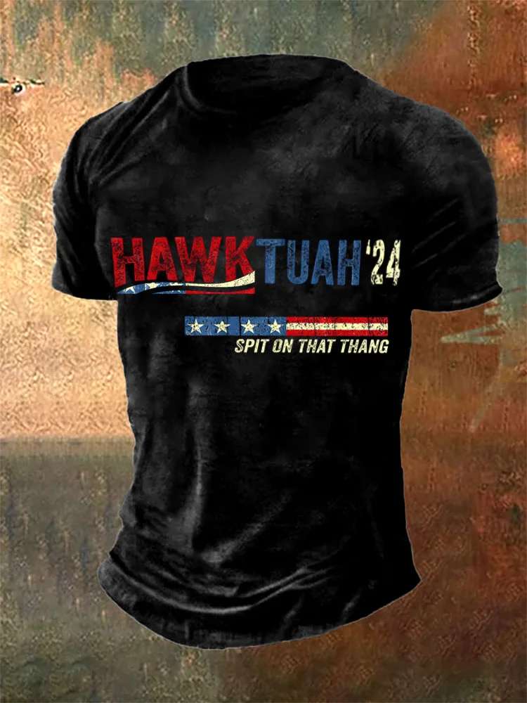 Men's Casual Hawk Tuah 24 Spit On That Thang Printed T-shirt