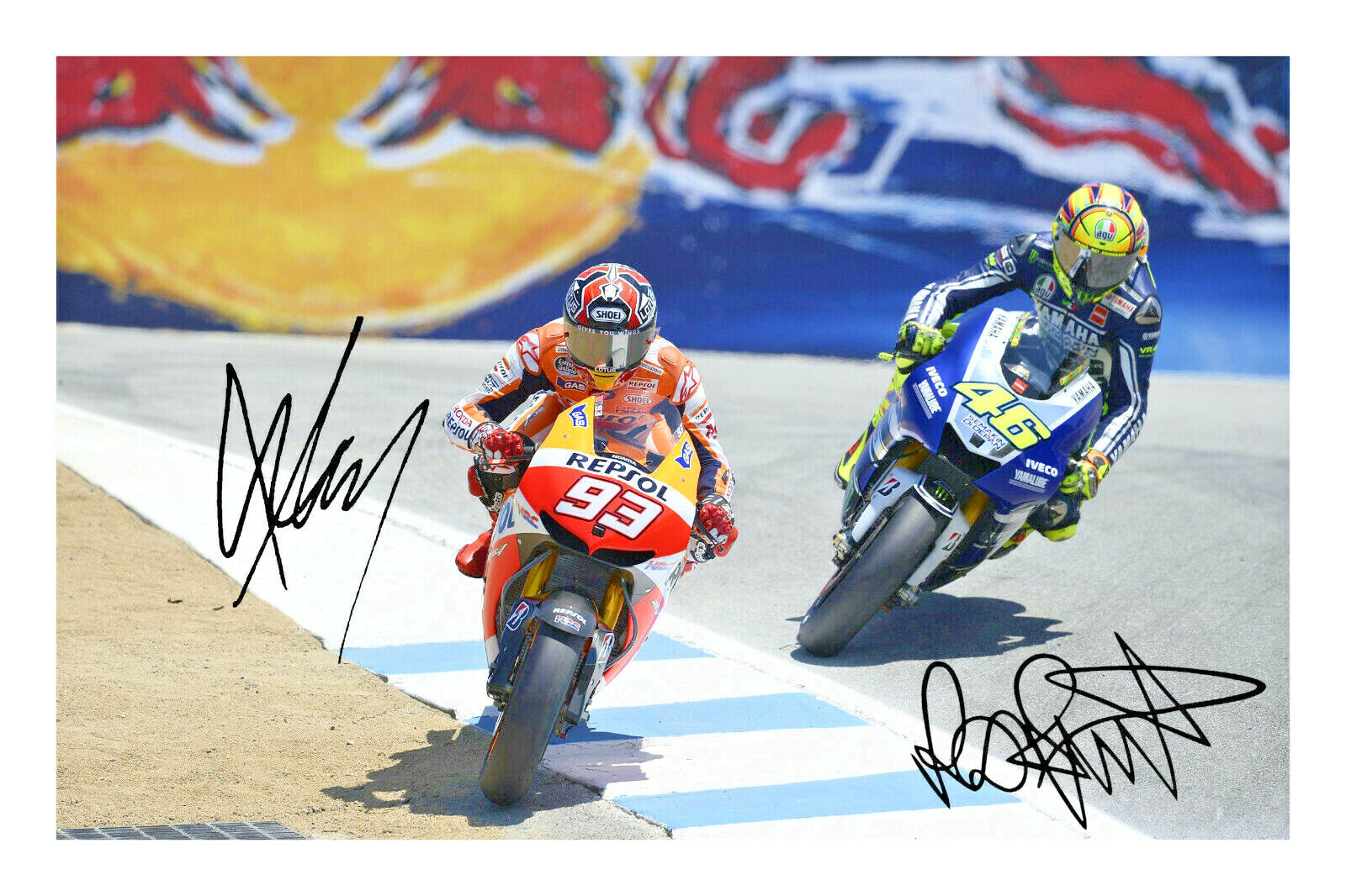 Valentino Rossi & Marc Marquez Signed A4 Photo Poster painting Print Autograph MotoGP