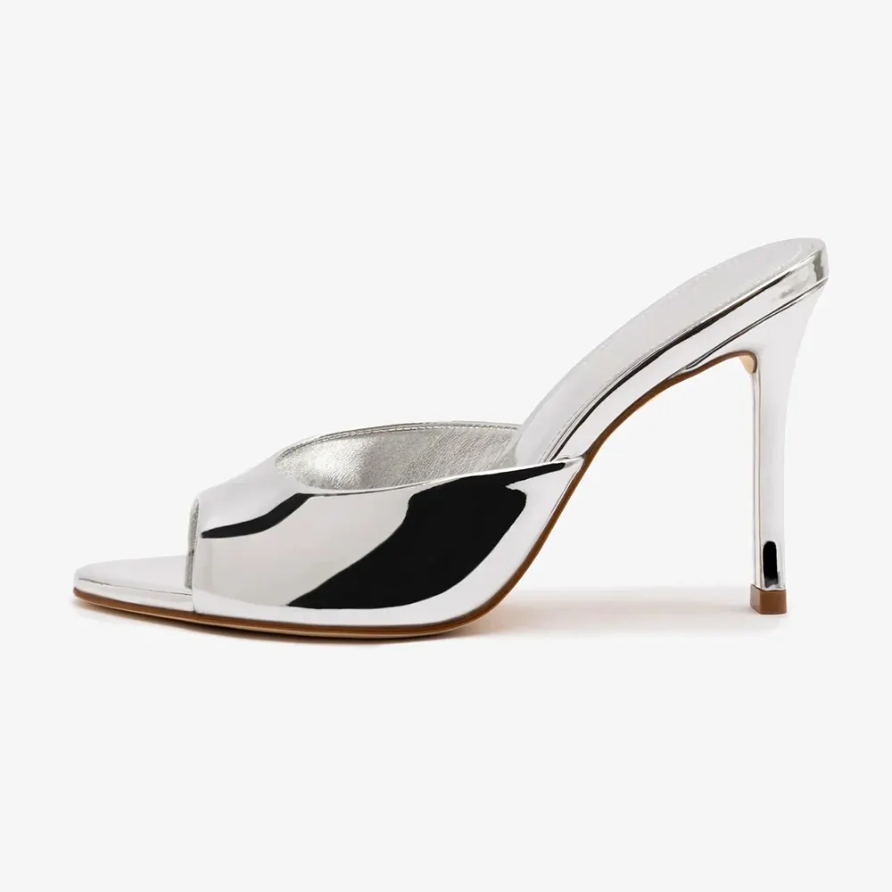 YDN Women's Silver Open Round Toe Slip-On High Heels Sandals