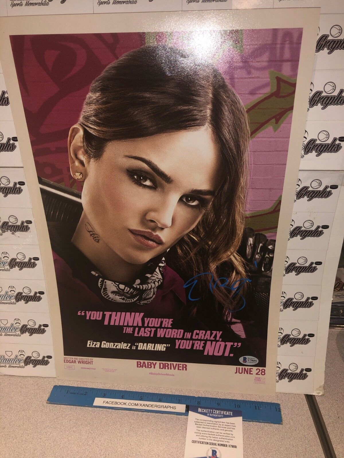 EIZA GONZALEZ BABY DRIVER DARLING SIGNED AUTOGRAPHED 12X18 Photo Poster painting-BECKETT COA BAS