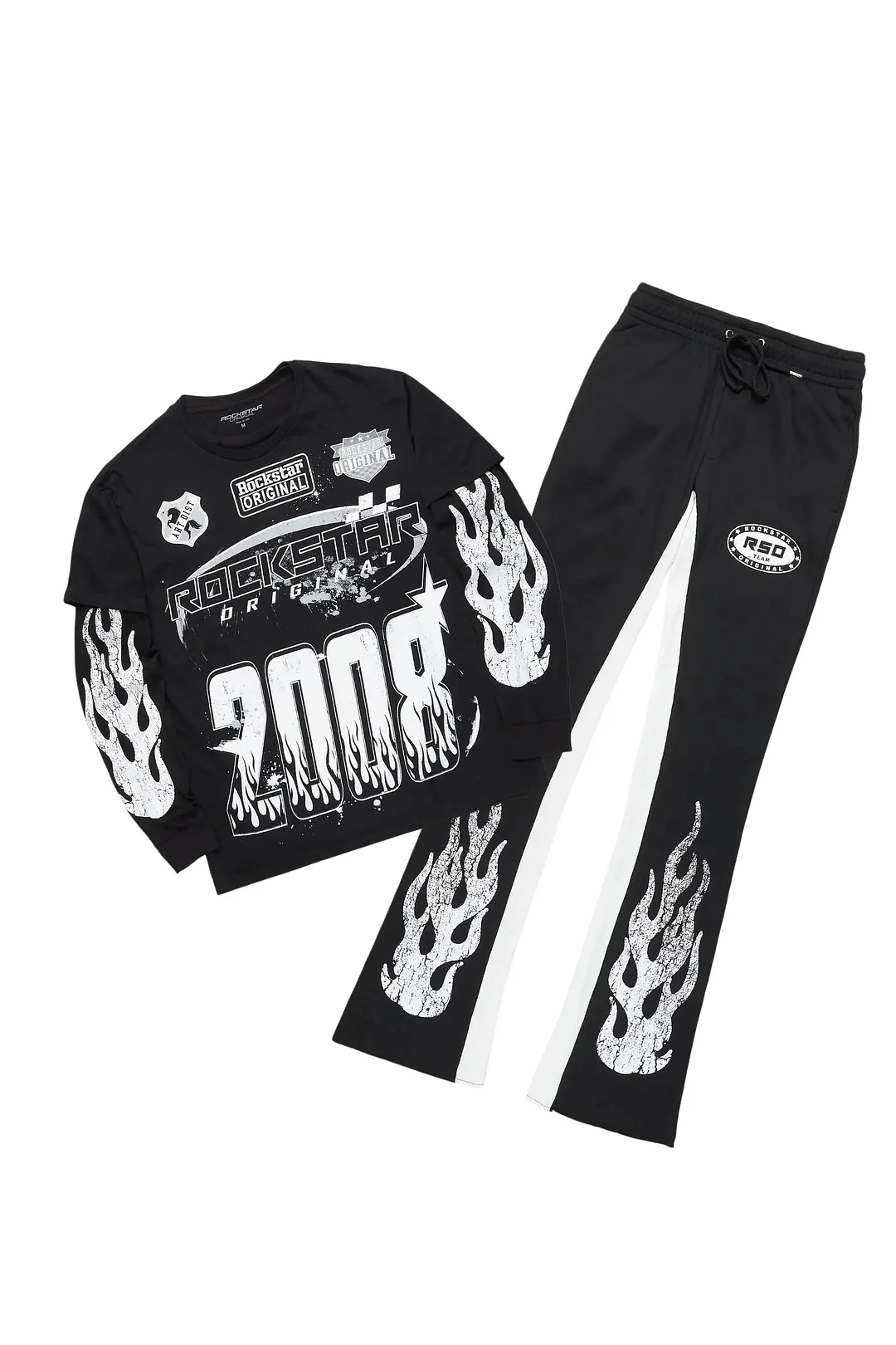 Amos Black Double Layer T-Shirt/Stacked Baggy Pant Set