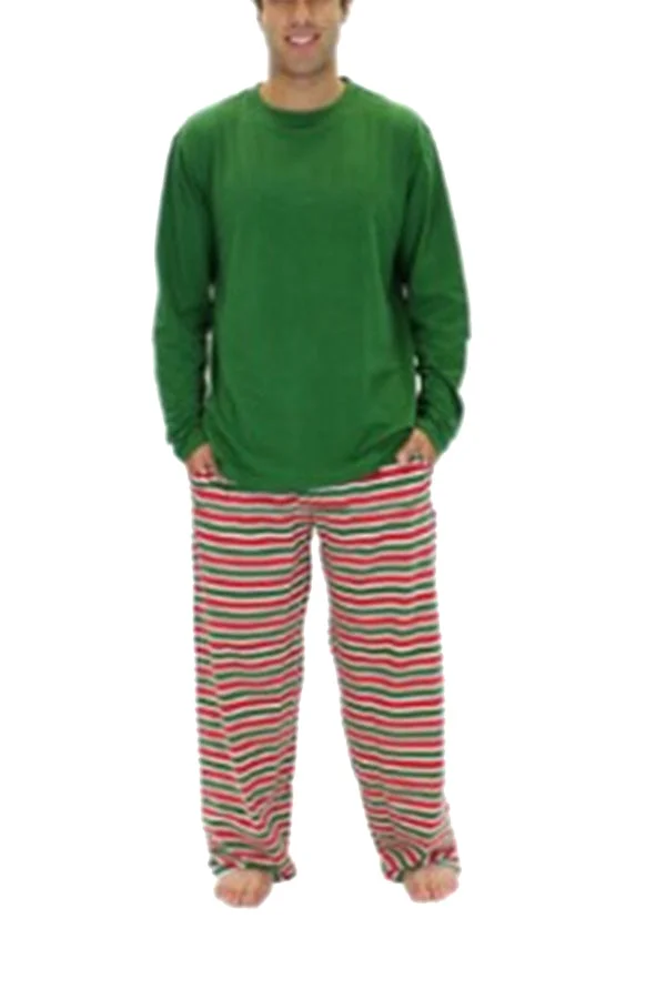 Mens Long Sleeve Stripe Snowflake Printed Christmas Pajama Set Green-elleschic