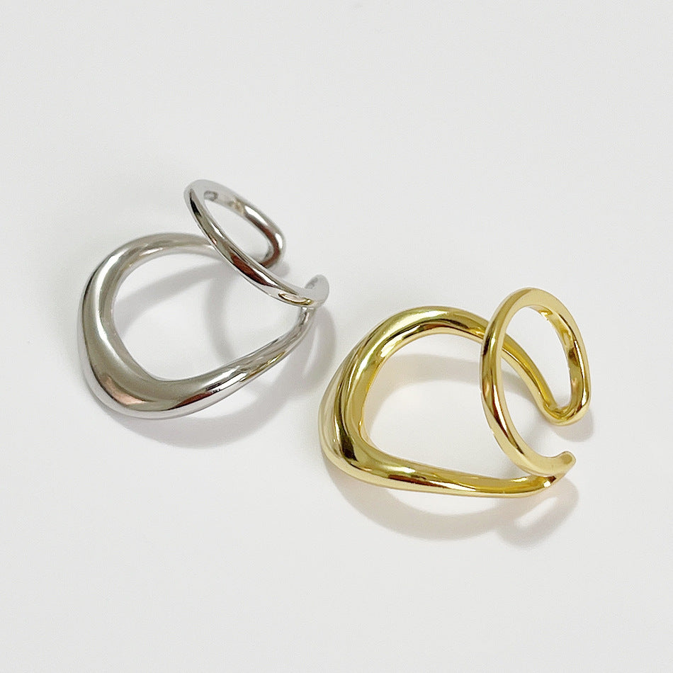 925 Sterling Silver Women Japanese / Korean Double Circle Silver Electroplating Clip On Earrings