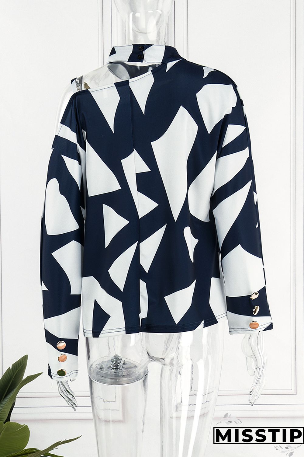 Black khaki Casual Print Hollowed Out Turtleneck Tops