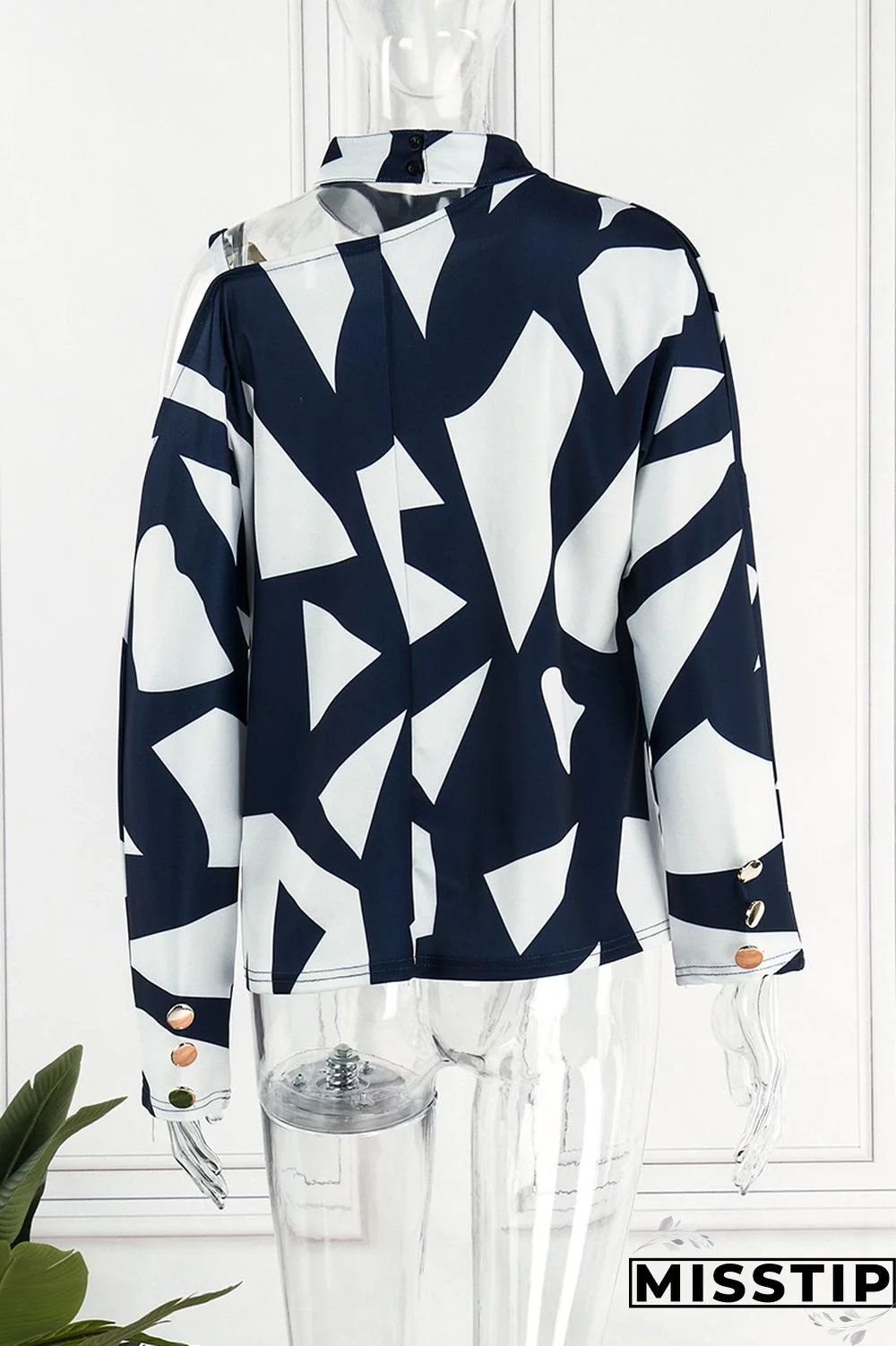 Black khaki Casual Print Hollowed Out Turtleneck Tops