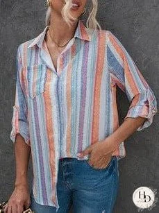 Women's Striped V-Neck Denim Shirt