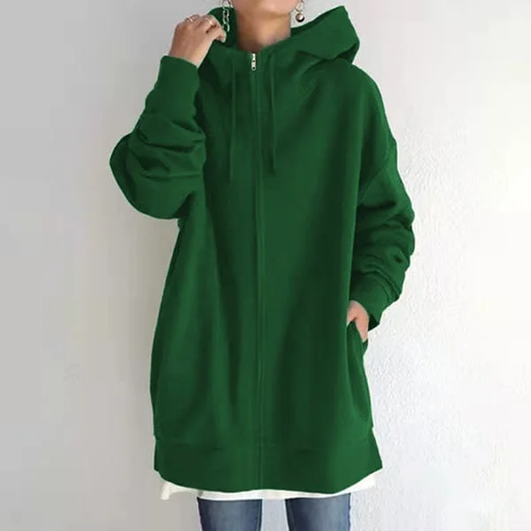 Women's Autumn/Winter Sweater Zipper Hooded Long Plus Cashmere Sweater